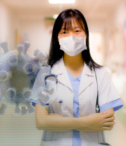 Asian woman in a mask