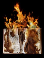 Book Burning Graphic For Earth Fare Stores Magazine Destruction and Censorship